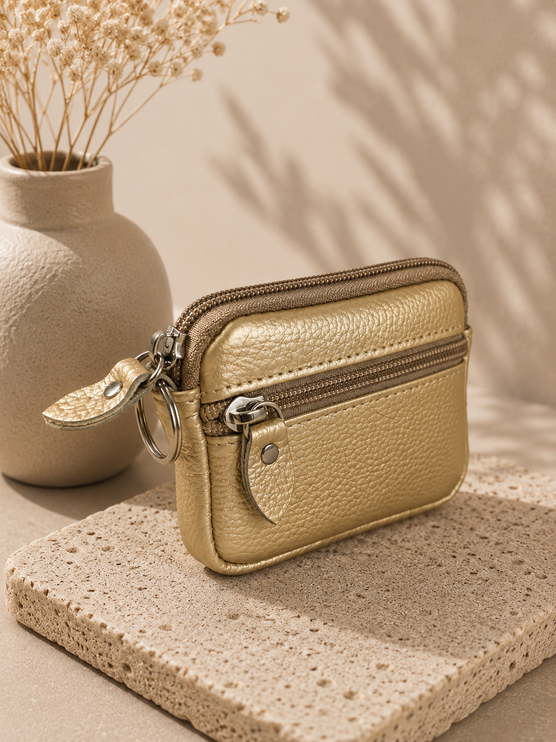 Porte-monnaie femme en cuir doré