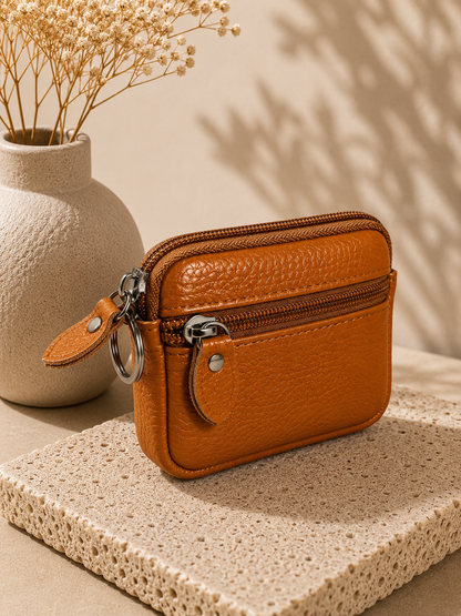 Porte-monnaie femme en cuir marron cognac