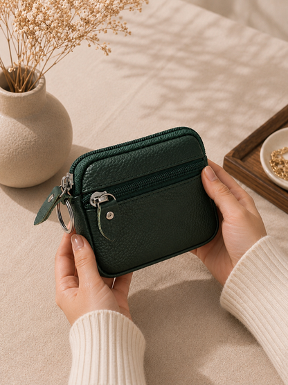 Porte-monnaie femme en cuir vert sapin