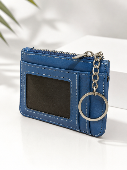 Porte-cartes femme en cuir grainé bleu ardoise