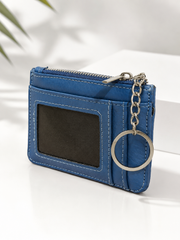 Porte-cartes femme en cuir grainé bleu ardoise