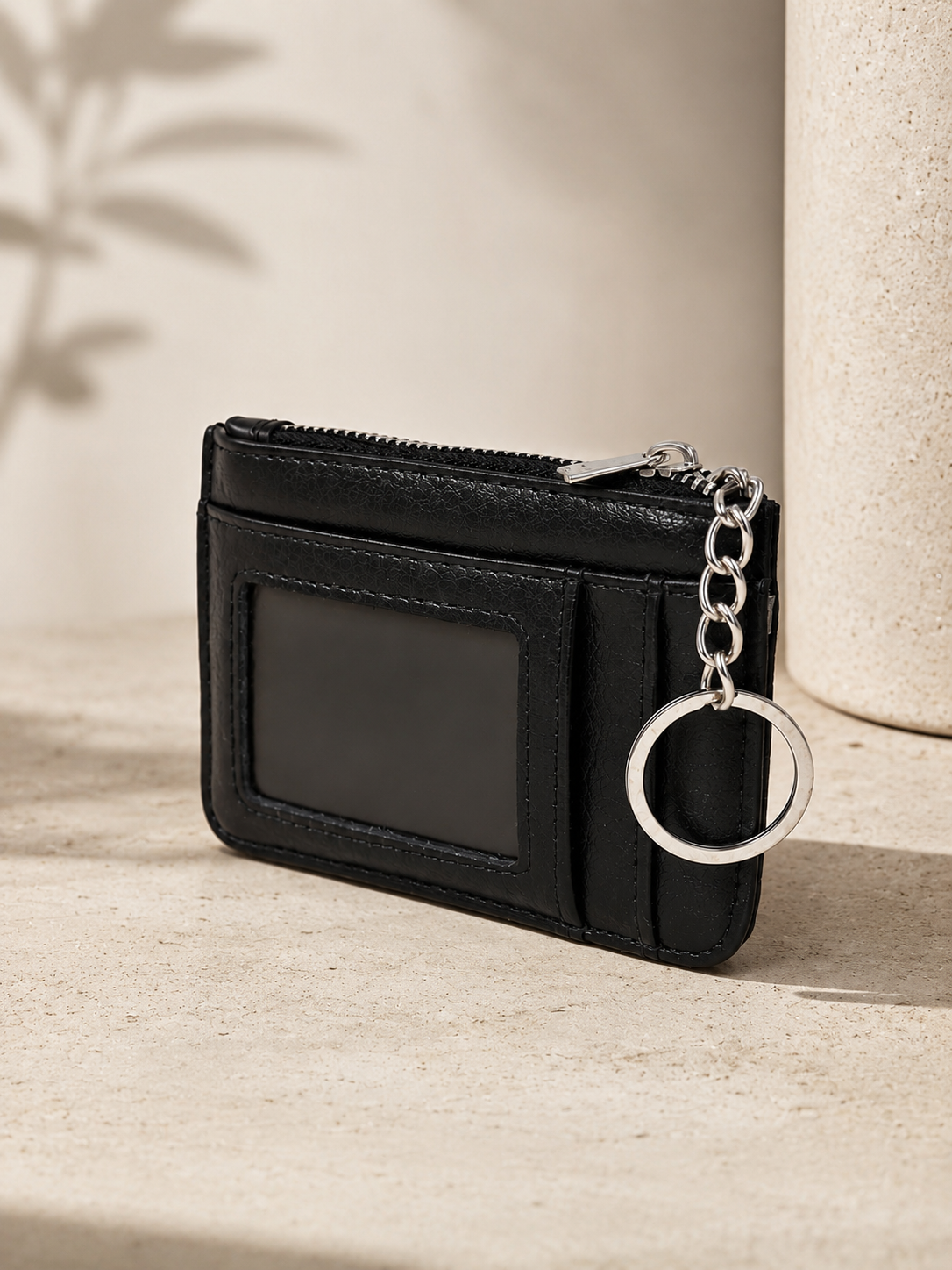 Porte-cartes femme en cuir noir grainé