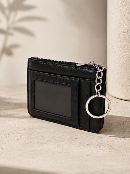 Porte-cartes femme en cuir noir grainé