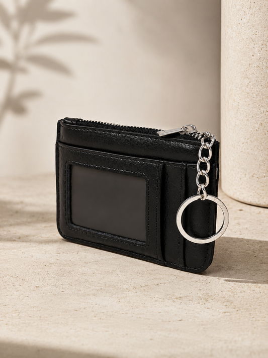 Porte-cartes femme en cuir noir grainé
