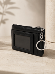 Porte-cartes femme en cuir noir grainé