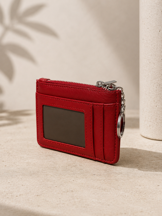 Porte-cartes femme en cuir grainé rouge bordeaux