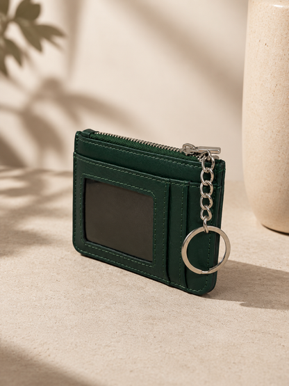 Porte-cartes femme en cuir vert sapin grainé