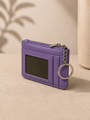 Porte-cartes femme en cuir grainé violet lavande