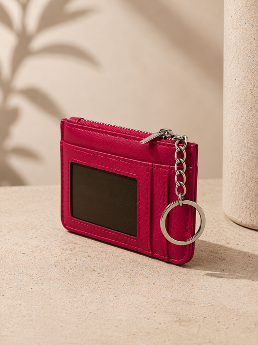 Porte-cartes femme en cuir grainé rose fuchsia