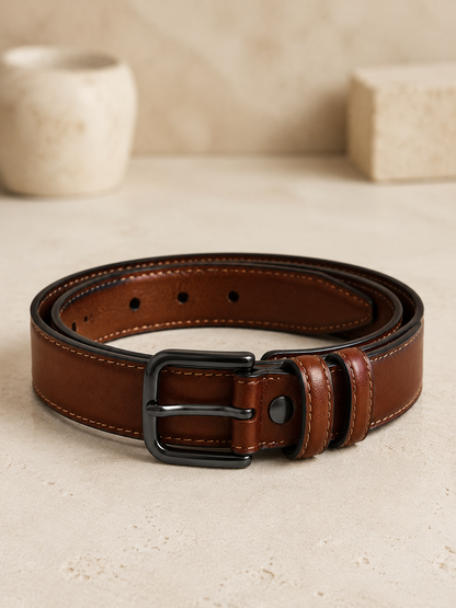 Ceinture femme en cuir marron cognac – Cuir de vachette – Taille ajustable