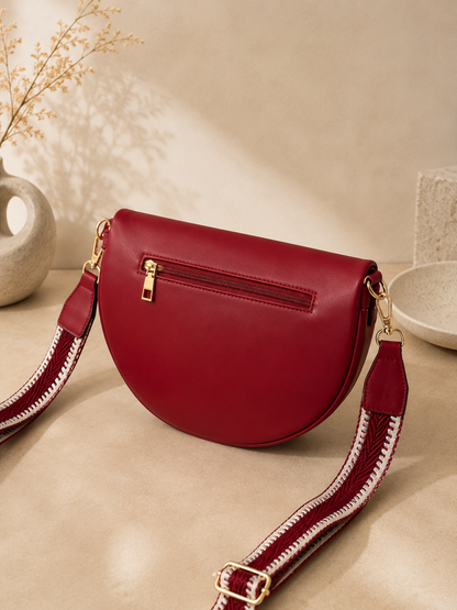 Sac banane femme XL bi-matière en daim rouge rubis – Porte-monnaie assorti – Bandoulière interchangeable