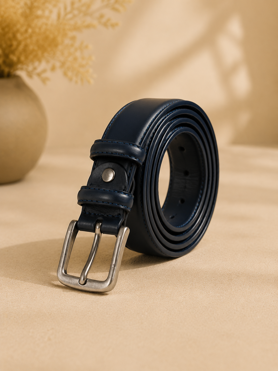 Ceinture femme en cuir bleu marine – Cuir de vachette – Taille ajustable
