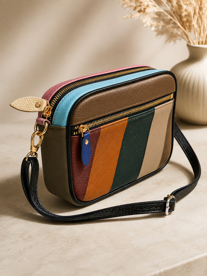 Sac bandoulière femme en cuir multicolore