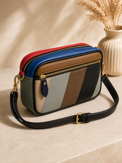 Sac bandoulière femme en cuir multicolore