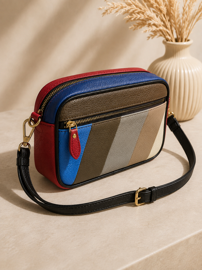 Sac bandoulière femme en cuir multicolore