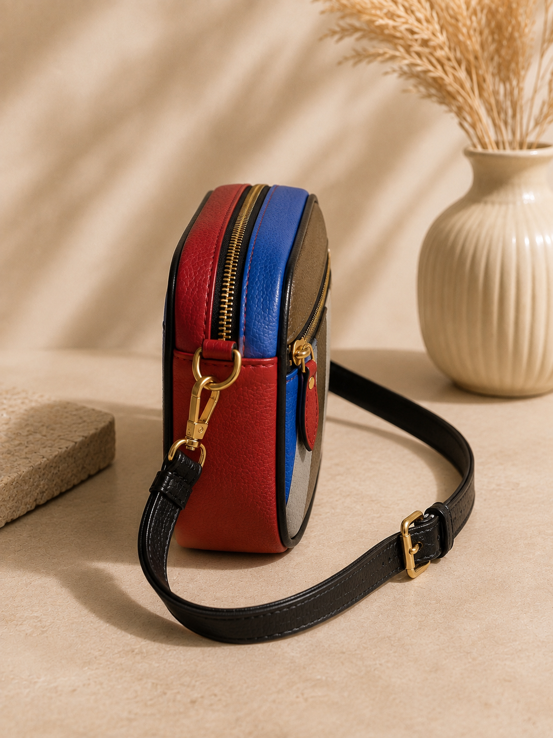 Sac bandoulière femme en cuir multicolore