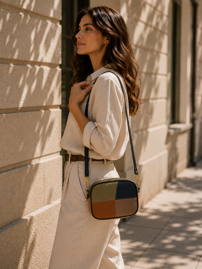 Sac bandoulière femme en cuir multicolore