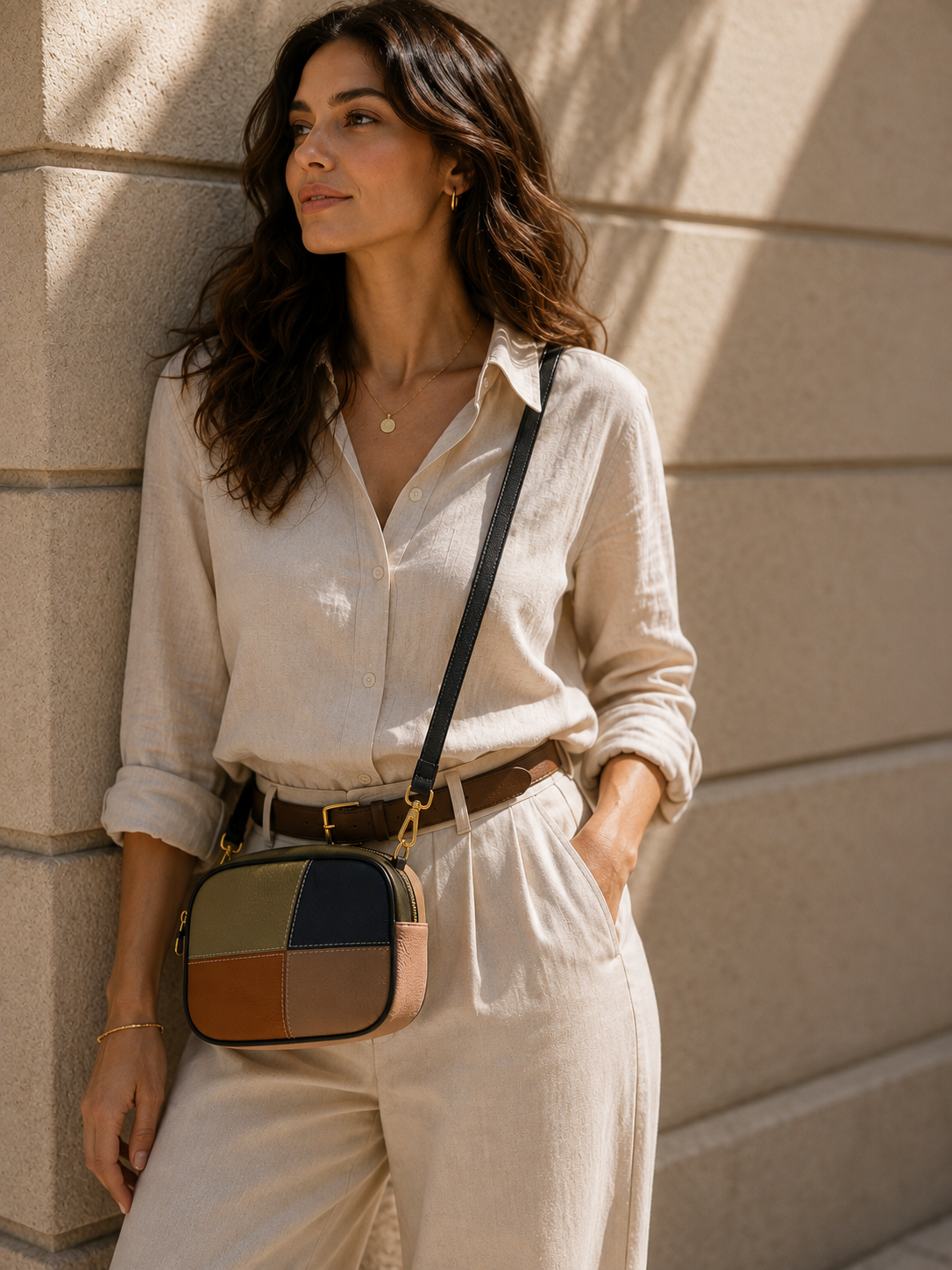 Sac bandoulière femme en cuir multicolore