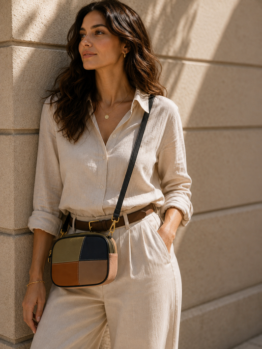Sac bandoulière femme en cuir multicolore