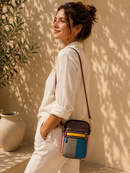 Sac téléphone femme en cuir multicolore