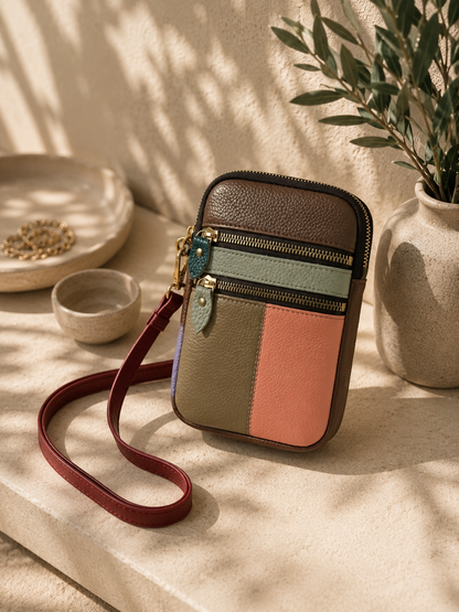 Sac téléphone femme en cuir multicolore