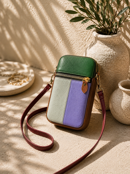 Sac téléphone femme en cuir multicolore