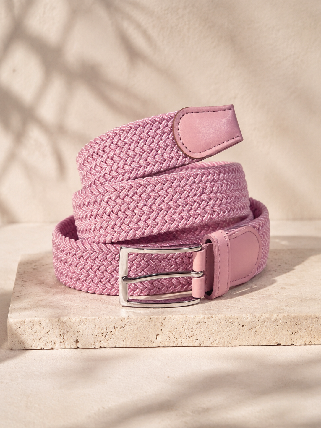Ceinture large femme en toile tressée rose poudré