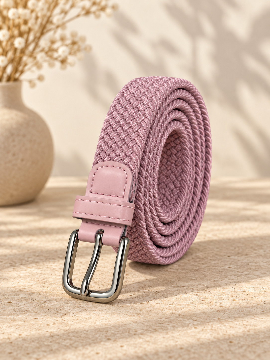Ceinture tressée vieux rose