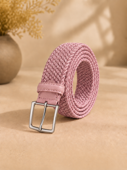 Ceinture large femme en toile tressée rose poudré