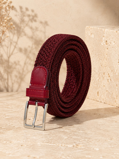 Ceinture large femme en toile tressée rouge bordeaux