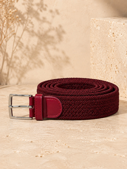 Ceinture large femme en toile tressée rouge bordeaux