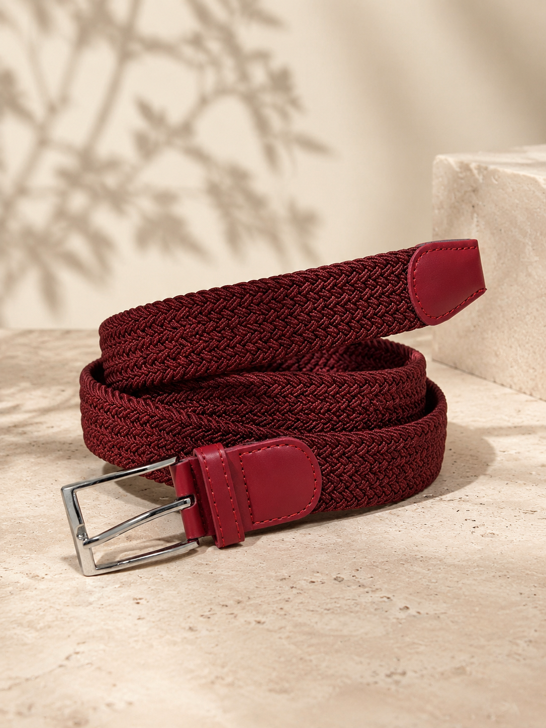 Ceinture large femme en toile tressée rouge bordeaux