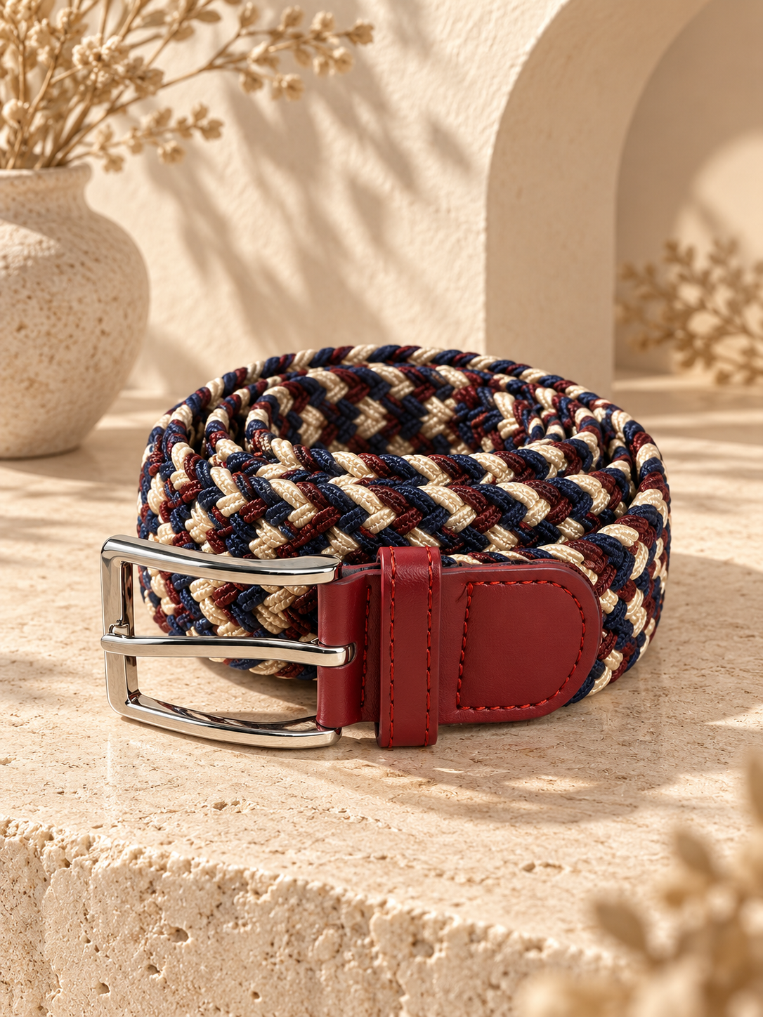 Ceinture tressée rouge rubis Multicolore