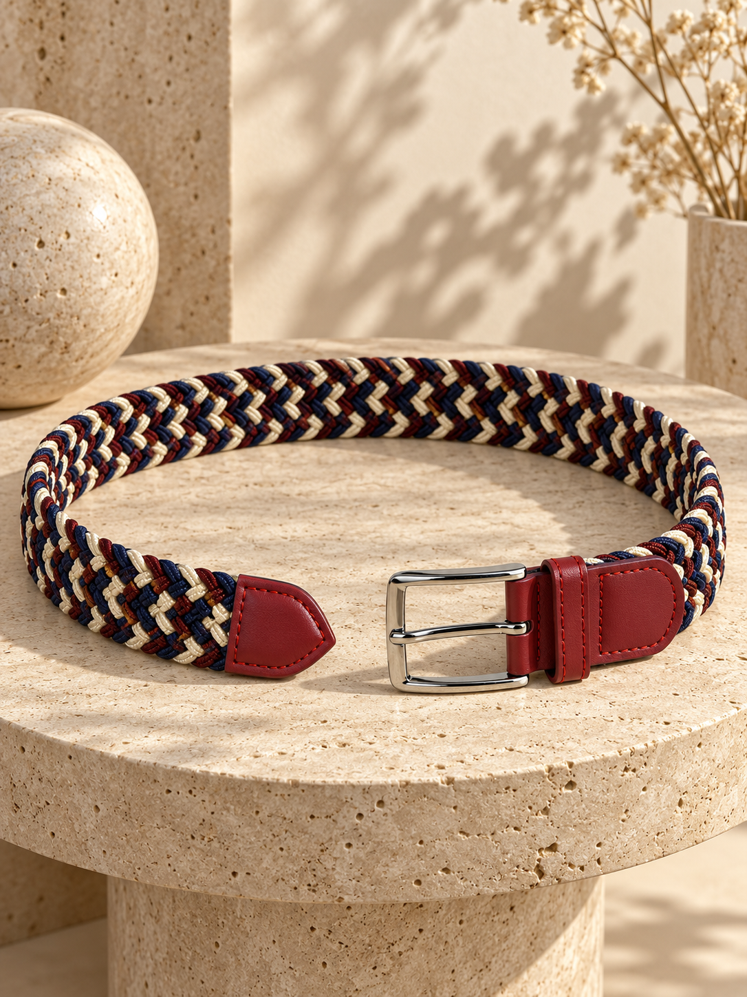 Ceinture tressée rouge rubis Multicolore