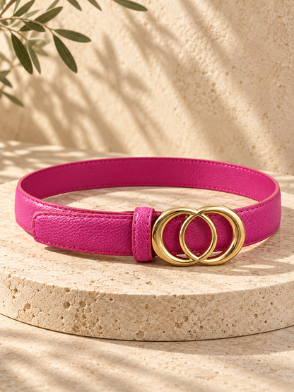 Ceinture femme tendance – Effet cuir rose fuchsia – Double boucle ronde