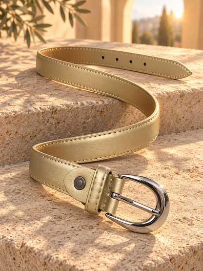 Ceinture femme tendance – Effet cuir doré – Boucle argentée
