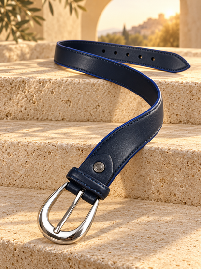 Ceinture femme tendance – Effet cuir bleu marine – Boucle argentée