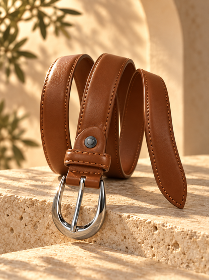 Ceinture femme tendance – Effet cuir marron – Boucle argentée