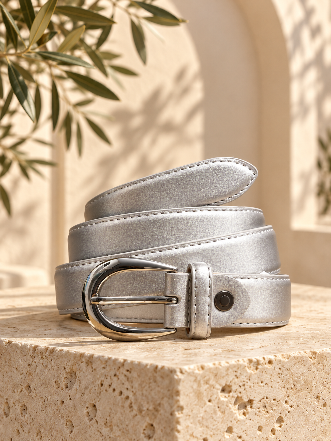 Ceinture femme tendance – Effet cuir argenté