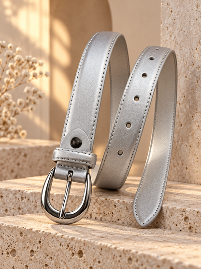 Ceinture femme tendance – Effet cuir argenté