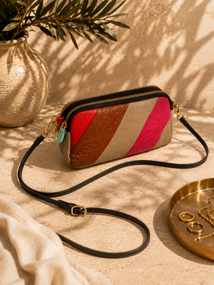 Sac pochette femme en cuir multicolore