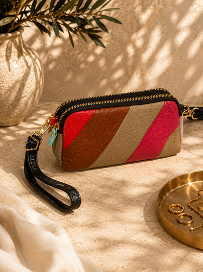 Sac pochette femme en cuir multicolore