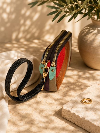 Sac pochette femme en cuir multicolore