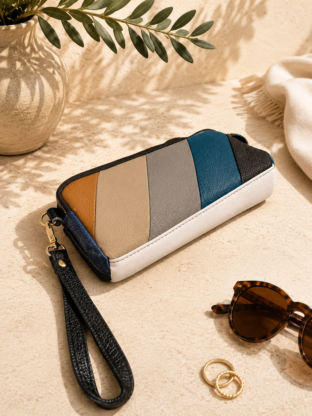 Sac pochette femme en cuir multicolore