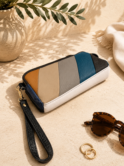 Sac pochette femme en cuir multicolore