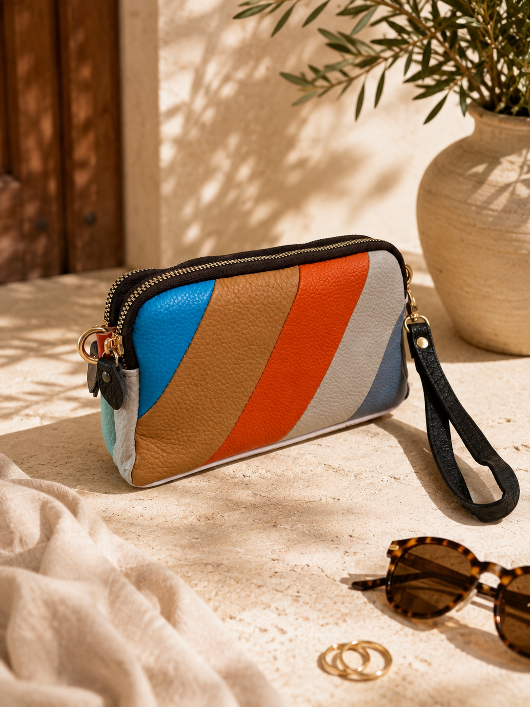 Sac pochette femme en cuir multicolore