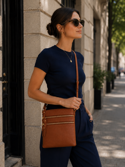 Sac pochette femme en cuir marron cognac