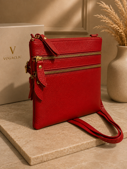 Sac pochette femme en cuir rouge