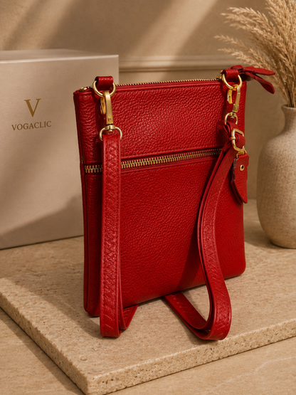 Sac pochette femme en cuir rouge