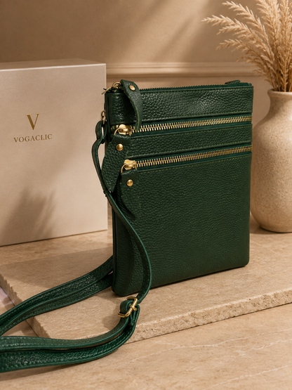 Sac pochette femme en cuir vert sapin